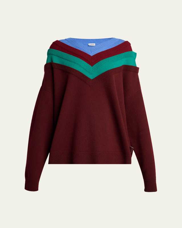 Layered V-Neck Wool Sweater